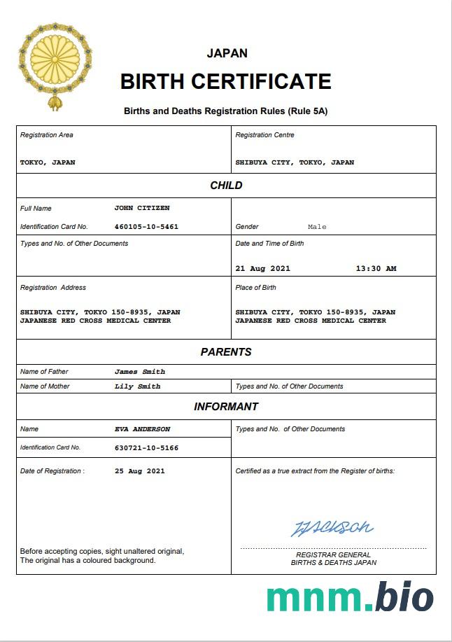 Japan narodziny certyfikat Word i PDF szablon, completely editable